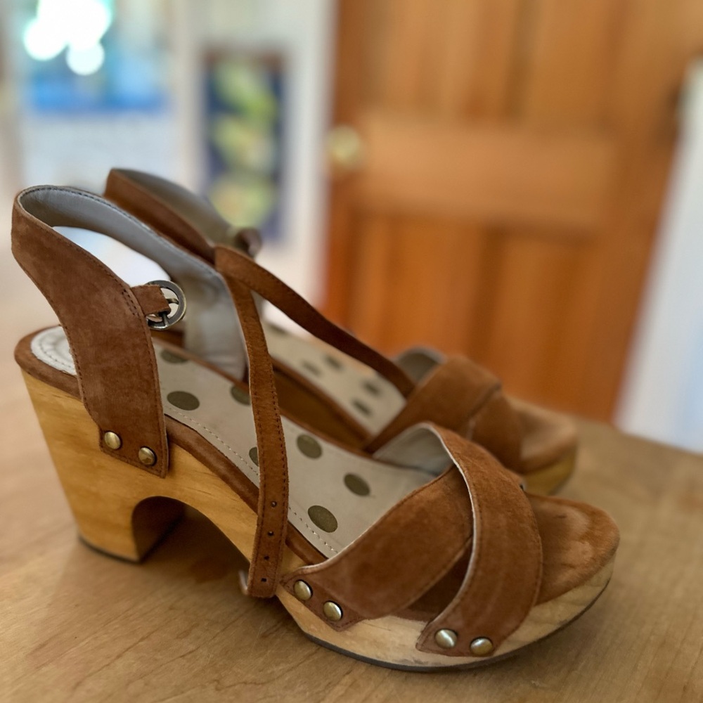 Boden suede and wood clog sandals
